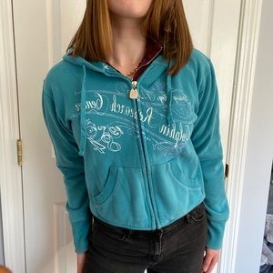 Y2K Turquoise “Dolphin Research Center” Zip Hoodie